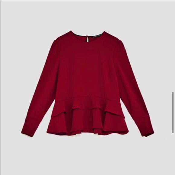 Zara ruffle peplum red top - Picture 7 of 11